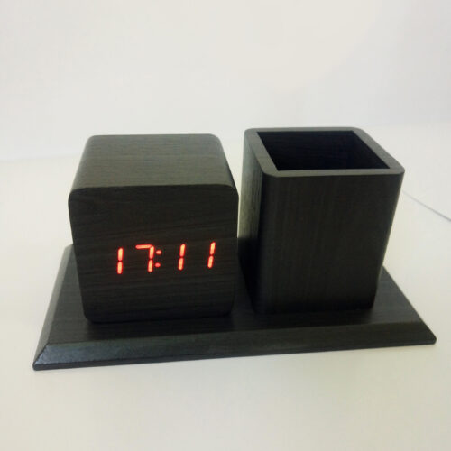 Wooden Pen holder+ digital clock | Vorson Giveaways