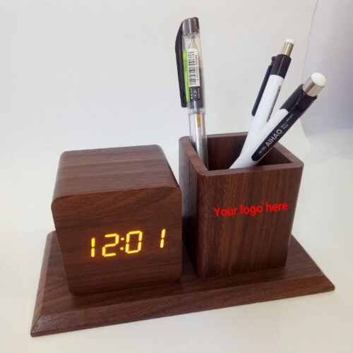 Wooden Pen holder+ digital clock | Vorson Giveaways